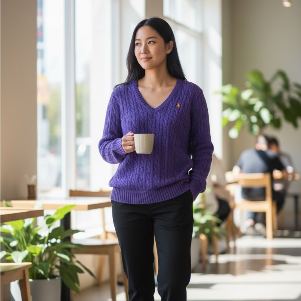 Ralph Lauren Sport Purple Cable Knit Sweater XL